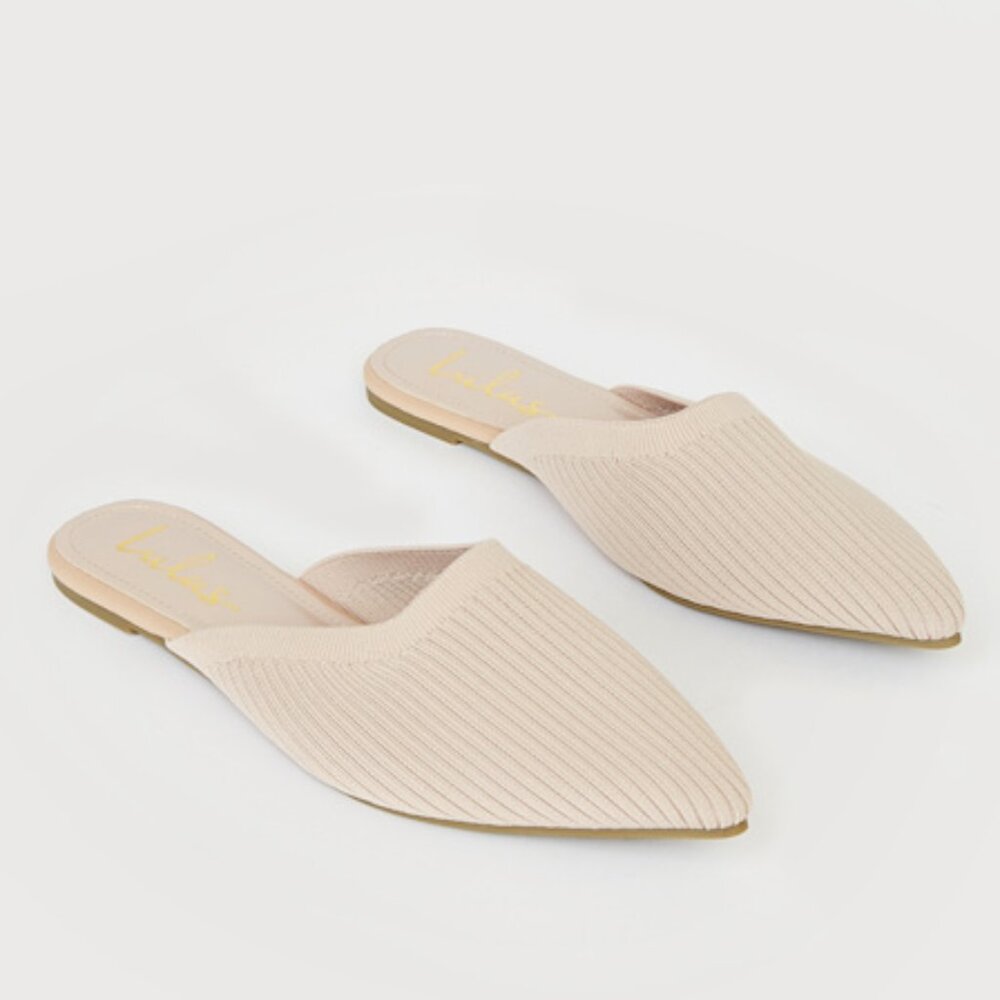Lulus Jeaney Light Nude Ribbed Knit Pointed-toe Mule Slides/NIB/11